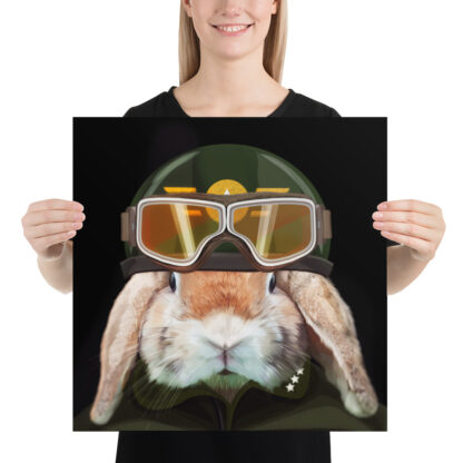 Captain Rabbit Helmet & Goggles Poster (Black) - 18x18 by Pablo Prada