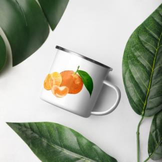 Tangerine White Enamel Mug -12oz- Illustration by Pablo Prada